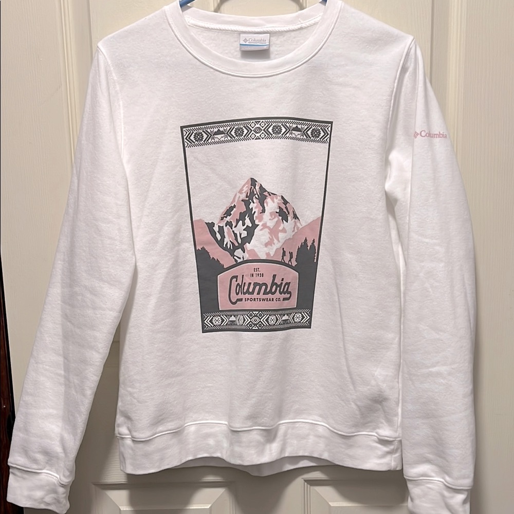 Columbia White fleece lined crew neck Sweater